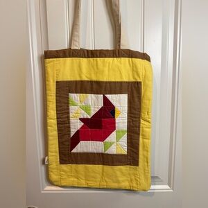 Handmade Yellow Quilted Tote Bag with Cardinal Bird Patch